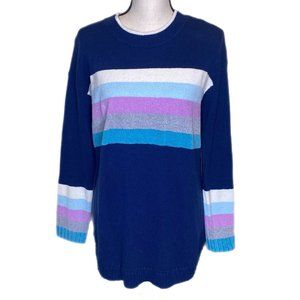 T by Talbots Women's Long Sleeve Tweed Chenille Navy Tunic Sweater Size M